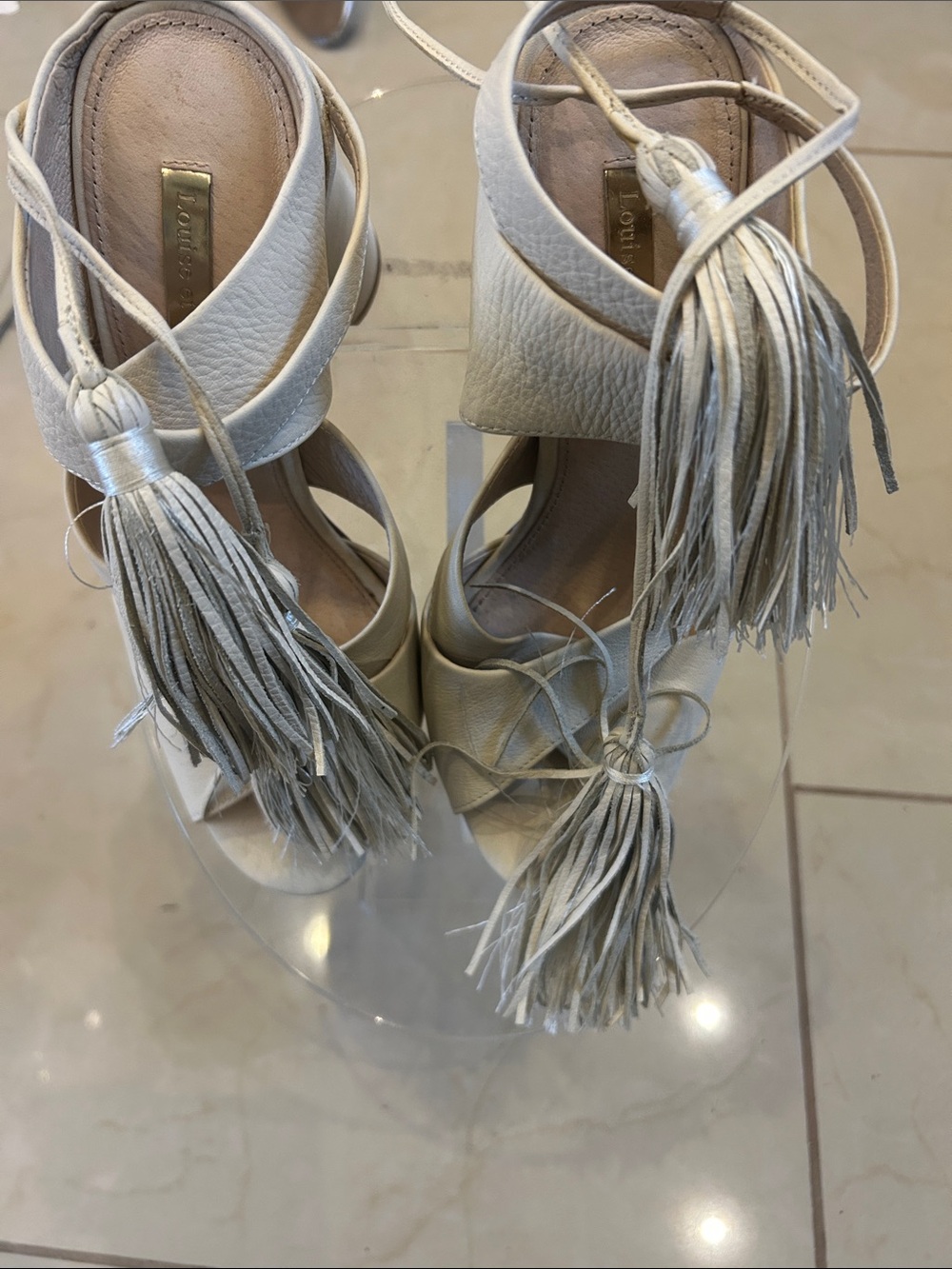 Louise et Cie Ivory Tassel Wrap Heels